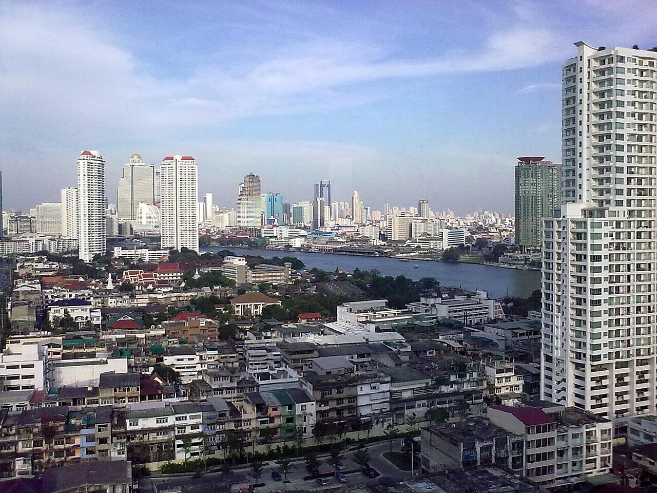 The Chao Phraya river and Bangkok skyline