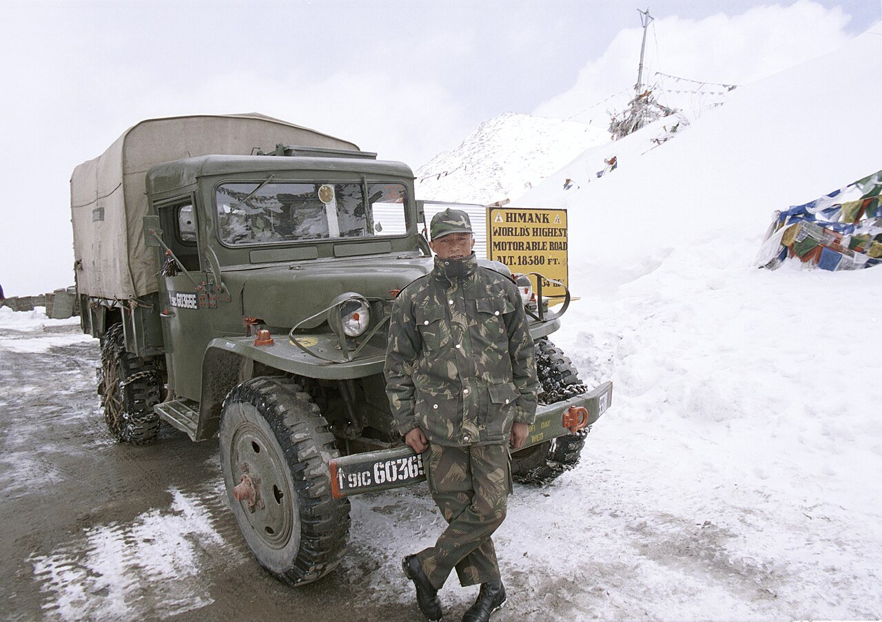 The high mountain road towards Khardung La in Ladakh