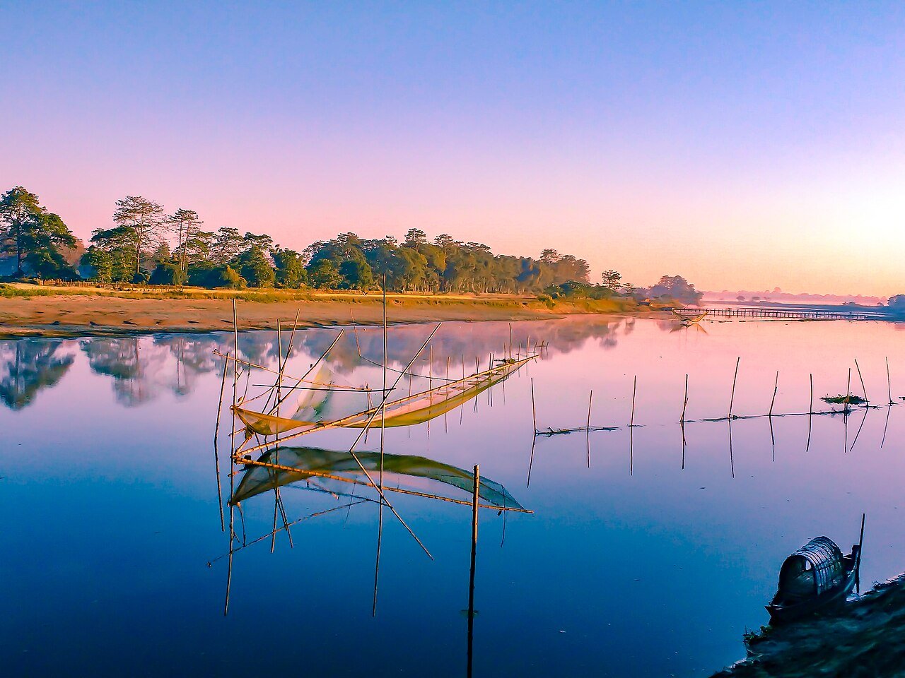 River island and green hills of Northeast India