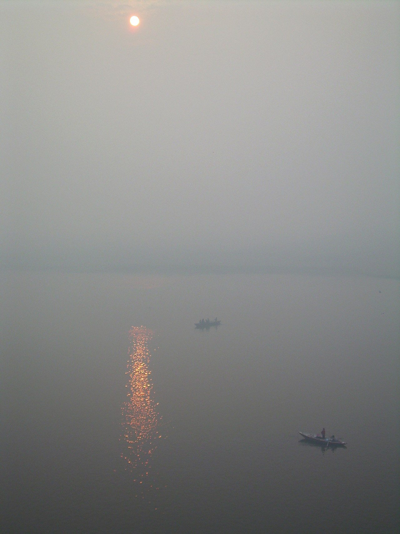 A boat on the Ganga at sunrise in Varanasi
